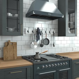 Flash Furniture Daly Wall Mounted Pine Wood Storage Rack with 7 Hanging Hooks for Entryway, Kitchen, Bathroom, Set of 1, Solid White