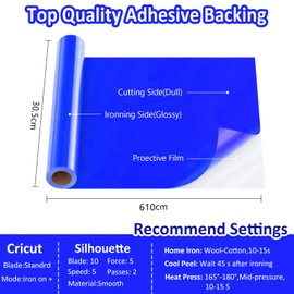 Raqieman Plotter Film Textile Blue, 30.5 cm x 610 cm, Flex Film Plotter Textile Rolls with Hooks, Easy to Cut & Weeding, Heat Tansfer Vinyl Iron On Film for DIY Textile Printing (Sapphire Blue)
