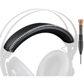 SOULWIT Protein Leather Headband Cover for HyperX Cloud Revolver/Revolver S, HX-HSCR-GM Cloud Revolver Gaming Headsets, Replacement Headstrap Pad Repair Part - Black(White Line)