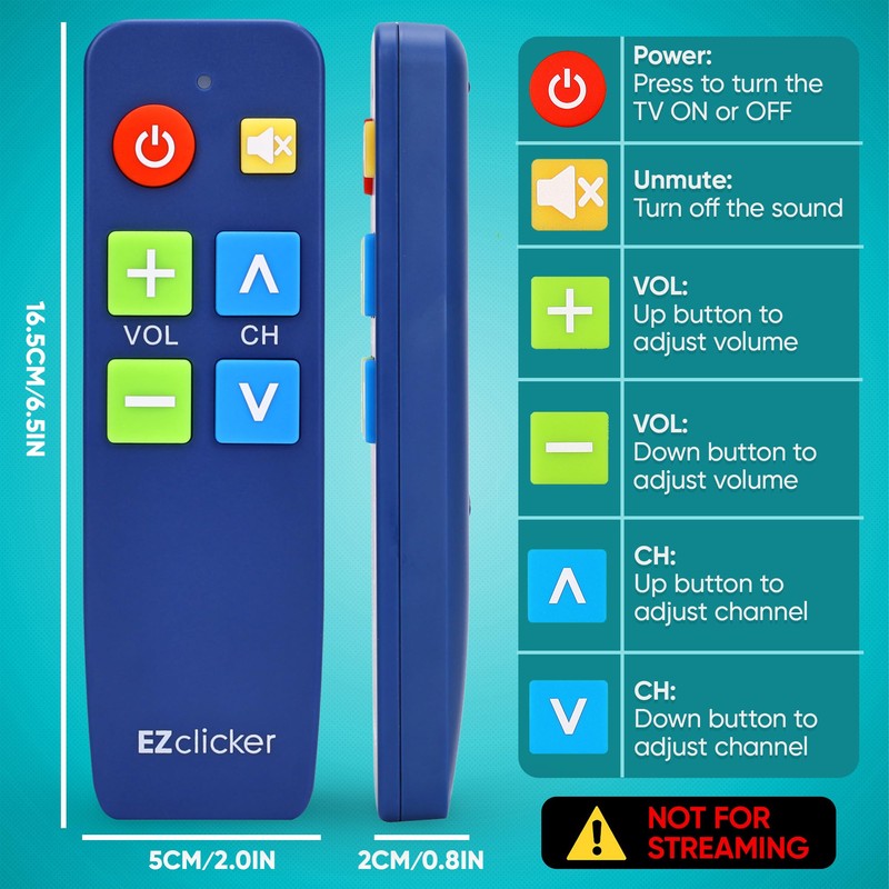 EZclicker TV Remote for Seniors, Extra Simple Big Button Remote