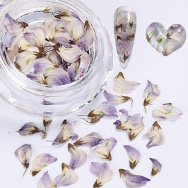 Dried Flowers for Nail Art, 3D Dried Flower Petals Nail Stickers Purple Natural Nail Decals Small Dry Flowers Nail Design Stickers Cute Dried Floral Nail Supplies for Women Acrylic Nail Decorations