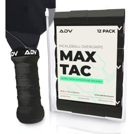ADV Pickleball Overgrip - Soft, Dry, Sweat Absorbing Pickleball Grip Tape - Tacky, Non-Slip, Razor-Thin Pickleball Paddle Grip Tape for Pro Control - Easy Installation (MaxTac, 12-Pack Black)