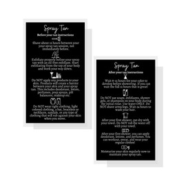 Spray Tan Pre and Post Care Instructions Cards | 50 Pack | Double Sided Size 3.5 x 2" inches After Care | Black with White Icons Design