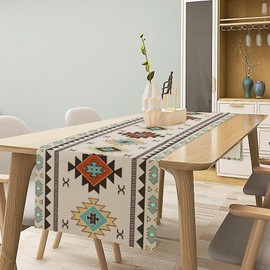 Camino de mesa azteca suroeste, diseño étnico, diseño geométrico, decoración para jardín, granja, boda, fiesta, cena, hogar, 13 x 120 pulgadas