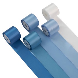 DINDOSAL Dusty Blue Ribbon 1 1/2 Inch Satin Ribbon 5 Rolls Assortment French Blue Ribbon for Wedding Silk Antique Blue Ribbon for Flower Bouquet Ribbon for Gift Wrapping Hair Bow Crafts - 25Yards