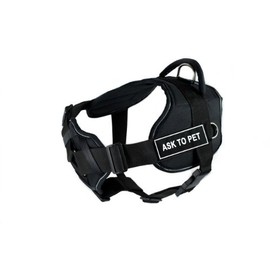 Dean & Tyler Black with Reflective Trim Fun Dog Harness with Padded Chest Piece, Ask to Pet, Medium, Fits Girth Size 28-Inch to 34-Inch