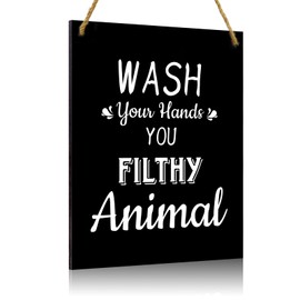 Funny Wash Your Hands You Dirty Filthy Animal Sign, Rustic Wood Bathroom Decor, Farmhouse Sink Sign for Home, Office, Apartments - Great Gift Idea 7.87x10.23inch