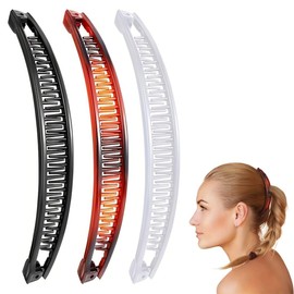 JEYORZY 3 Stück Bananenspange Haare, Banana Hair Clip,Haarspangen Damen Dünnes Haar, Banana Clip Groß, Bananen Haarspange, Bananen Clip Haar Accessoire für Frauen und Mädchen (schwarz, weiß,braun)