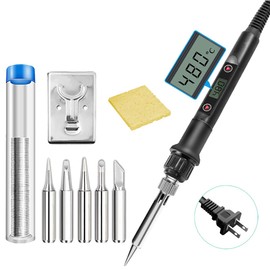 Soldering Iron, 90W Adjustable Temperature Soldering Iron Kit with 5pcs Soldering Tips, Stand, Solder Wire, Sponge for Metal, Jewelry, Electric Repairing, DIY (9-in-1 Soldering Kit)