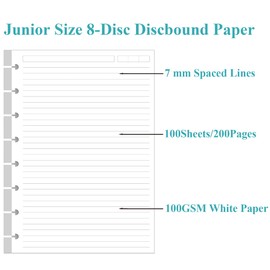 A5 TUL Discbound Lined Refill Paper, 8-Disc Discbound Ruled Filler Paper, 100Sheets / 200Pages Loose-Leaf Paper, 100gsm White Paper, 5.8 x 8.3 in