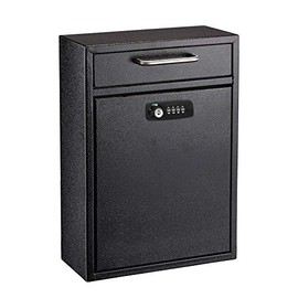 AdirOffice Ultimate Drop Box Wall-Mounted Mailbox - Hanging Secured Postbox - Durable Spacious Key or Combination Lock Box Perfect for After Hours Deposits Payments Key and Letter Drops (Large, Black)