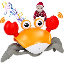 Salandens Cangrejo Juguete para Gatear, Crawling Crab Sensory Toy con música interactiva y Luces LED, se Mueve automáticamente para Evitar los obstáculos, Recargable Juguetes para Bebe.