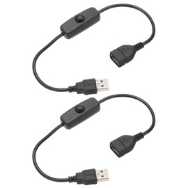 MECCANIXITY USB Cable with ON/Off Button Switch, USB Male to Female Extension Cord 28cm Black, for LED Desk Lamp LED Strip, Pack of 2