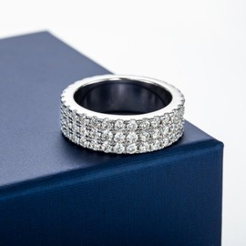 Catfoony Moissanite Wedding Band 3 Rows Eternity Rings D Color VVS1 925 Sterling Silver Anniversary Band Ring for Women Men (US 9)