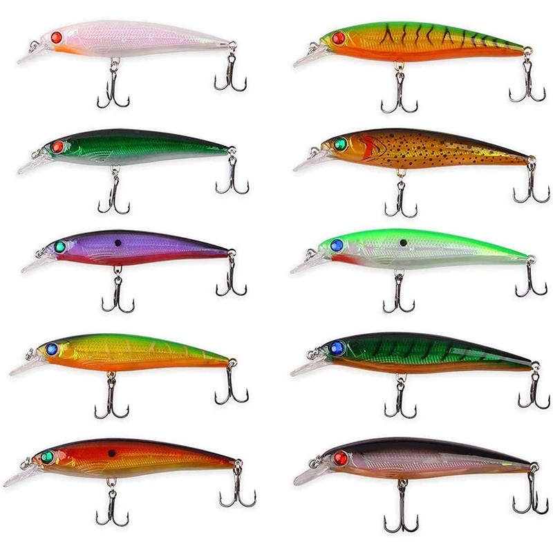 10pcs/lot Hard Minnow Lure Baits 3D Fish Eyes Laser Line