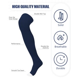 Panitay 2 Pairs High Football Socks Sport Multiple Sizes over the Knee Baseball Socks Extra Long for Boys Girls Women Men (Black White and Blue White,M)