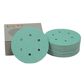TigerShark 6 Inch Sanding Discs 6 Hole Wet Dry Grit 60 50pcs Pack Special Anti Clog Coating Film Green Line Hook and Loop Dustless Random Orbital Sander Paper