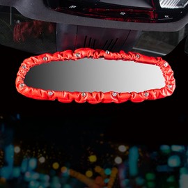 Forala 3 Packs Elastic Bling Rear View Mirror Cover, Crystal Leather Auto Rear View Mirror Protector for Car, Van, SUV, with Butterfly Car Interior Decorative Accessories for Women Girls (Red)