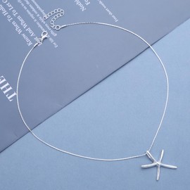 Zeshimb Boho Starfish Choker Necklace Silver Sea Star Pendant Necklace Bar Link Chain Star Necklace Vintage Beach Starfish Necklace Ocean Jewelry for Women, Zinc, No Gemstone