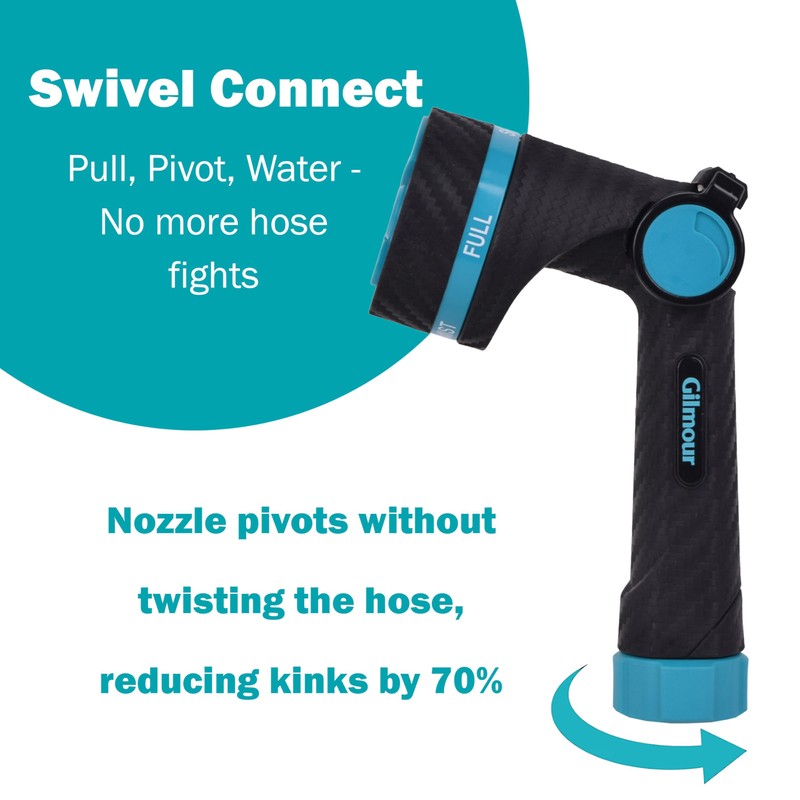Gilmour Heavy Duty Garden Hose Nozzle, Swivel Connect, 5 Spray