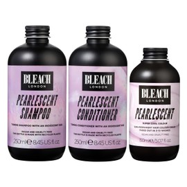 Bleach London 3 x Pearlescent Semi Permanent Hair Colour 150ml Pearlescent Shampoo 250ml & Conditioner 250ml Colour Care Kit for a Pearl Blonde