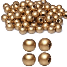 Guijinhao 50pcs 20mm Golden Wooden Beads Large Hole Wood Round Beads for Craft for DIY Crafts Jewelry Making Craft Christmas Tree Holiday Decoration Home Wall Hanging Decor (A15-50)