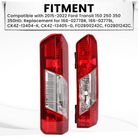 HECASA Pair Tail Light Compatible with 2015-2024 Ford Transit 150 250 350 350HD E-Transit Replacement for CK4Z-13405-G CK4Z-13404-K FO2800242 FO2801242 Rear Taillights Lamp Driver & Passenger Side