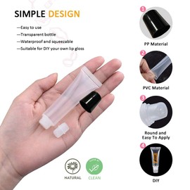 AMORIX 6pcs Empty Lip gloss Tubes Containers 15ml Black Refillable Empty Squeeze Tubes Clear Cosmetic Containers Soft Tube for Women Girls DIY Lip Gloss Cosmetics