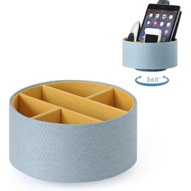 Neateam 360° Drehbarer Fernbedienungshalter, Kreisförmig Fernbedienung Organizer mit 5 Fächer, Fernbedienung aufbewahrung, Schreibtisch Organizer Büro Stiftehalter Gelb&Blau