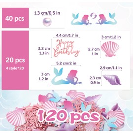 BETESSIN Mermaid Birthday Decoration - 120 Mermaid Confetti Scatter Decoration with Pearl, Shell Motifs - Mermaid Table Decoration for Children's Birthday, Underwater World & Mermaid Party