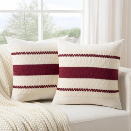 Fancy Homi Set of 1 Burgundy Boho Decorative Throw Pillow Covers 18x18 Inch for Couch Bed Sofa, Aesthetic Modern Farmhouse Christmas Room Decor, Soft Cotton Cute Textured Wind Red Cushion Case