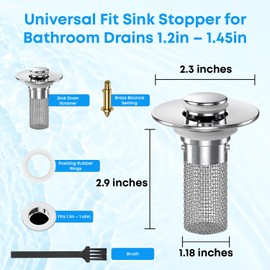 Bathroom Sink Stopper with Hair Catcher 2 in 1 Pop-Up Drain Filter with Removable Stainless Steel Basket Universal Fit for US Bathroom Sink Drain Strainer Hole Replacement.