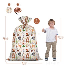 KIDAJOY 1 Pcs Extra Large Woodland Gift Bags Baby Shower Plastic - 56 * 36 Inch Jumbo Forest Animal Present Gift Bags Baby Girls Boys Newborn Parties Favors Decorations Oh Baby
