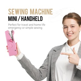 Handheld Sewing Machine for Beginners, Portable Electric Pink Hand Held Sewing Machines Kit for Adults Kids Girls 8-12 Mini Samll Included Mannual and Accessories ，Sewing Hem and Quick Stitching