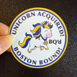 BQ'd Weatherproof Vinyl Sticker- BQ -Boston Qualified- Boston Marathon- Unicorn - MAGNET- UNICORN ACQUIRED