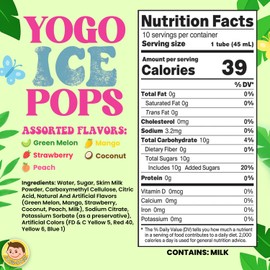 JOSH BOSH Yogo Ice Pops Bulk 20-Pack Case (200 Tubes), Green Melon, Mango, Strawberry, Coconut & Peach – Fat-Free Yogurt Fruit Snacks, 19.8 Lb Box