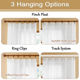 MAIHER White Pinch Pleat Curtains 96 Inches Long for Living Room Bedroom Sheer Pleated Drapes with Ajustable Hooks (No Rings), Light Filtering Soft Touch 8ft Curtains, White, 42" W x 96" L, 2 Panels