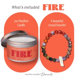 Zodiac Fire Aries Leo Sagittarius Gifts for Women, Zodiac Astrology Gifts Meditation Candle Healing with Crystals, Spiritual Manifestation Crystal Candle Healing Stones Bracelet Jewelry - 7oz