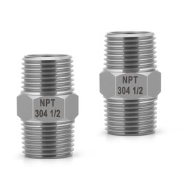 AQFTUSX 1/2 Inch Male Hex Nipple Pipe Fitting, 304 Stainless Steel NPT Threaded Connector, 1" NPT Male to Male Adapter, 2-Pack for Plumbing, Gas, Water (1/2",2pcs)
