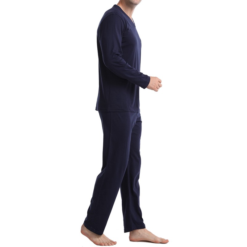 In One Clothing Men's Long Pyjamas, Blue Black
