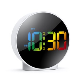 ORIA Digital Alarm Clock，Small Digital Clock, LED Desk Clock with Dual Alarms, Snooze, Alarm Clocks for Bedroom, Office - White Case, Colorful Fonts