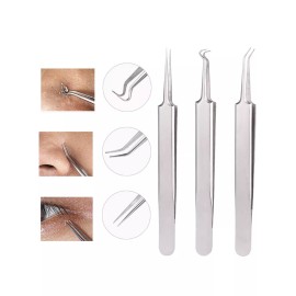 3PCS Ultra-fine Cell Pimples Clip Acne Tool Blackhead Zits Removal Tweezers Set