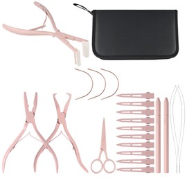 GlamorDove Stainless Steel Hair Extension Pliers Kit Tool Pliers for Rings Beads Hair Sealing Pliers for Tape-Ins Extensions Dismountable Hair Loop Tools, Pink