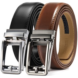 CHAOREN Ratchet Belts for Men 2 Pack - Mens Leather Belt 1 3/8" for Dress and Casual - Micro Adjustable Belt Fit Everywhere