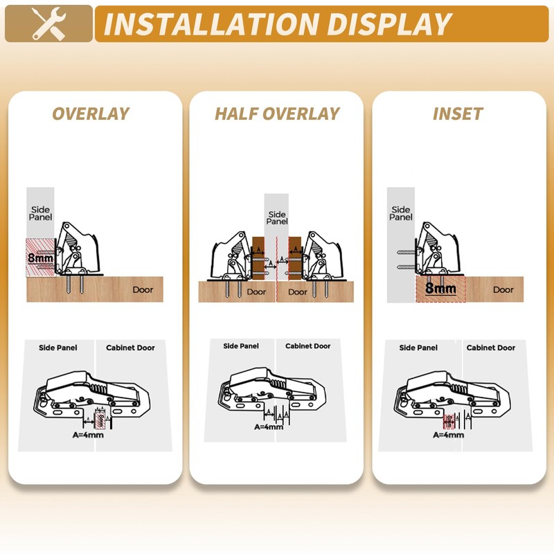 2-Pack Hidden Hinges for Cabinet Doors Frameless,90 Degree Concealed Cabinet