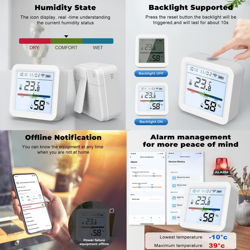 WiFi Hygrometer Thermometer, Indoor Tuya Wireless Smart Temperature and Humidity
