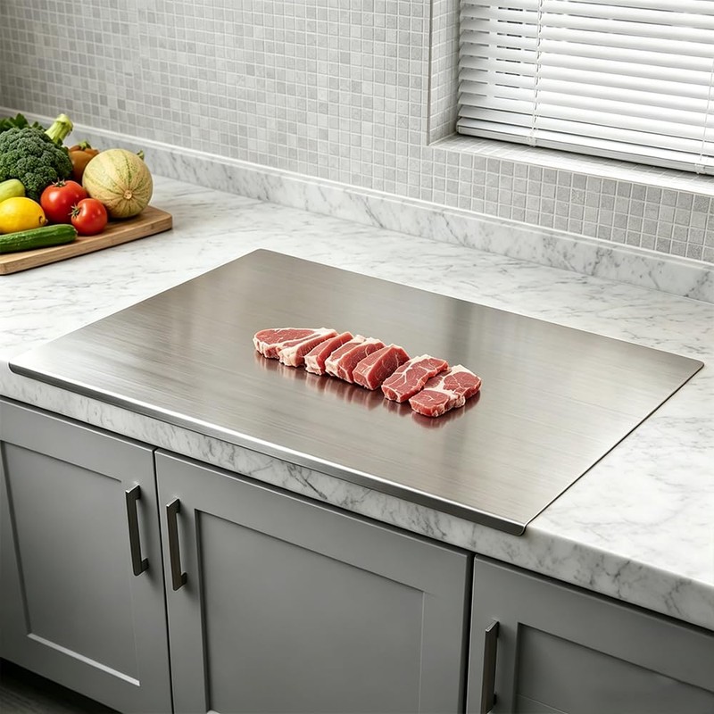 Stainless Steel Cutting Board with L-Shaped Lip & Silicone Pads,