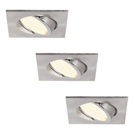 HCFEI Set of 3 LED Recessed Spotlights, Square, Dimmable, Matt Chrome, Swivelling, 5 W, Flat, 230 V, Recessed Spotlight, 68 mm Borehole, 120° Beam Angle (Warm White)