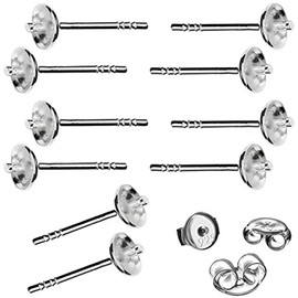 My-Bead 5 Pairs of Stud Earrings Pearl Shells 925 Sterling Silver Hypoallergenic Blanks for Beads Earrings DIY, Sterling Silver