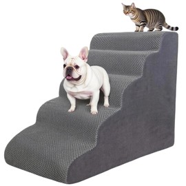 5 Step Pet Stairs Ramp for High Beds Sofas 23-30 Inch with Sturdy Non Slip Waterproof Pads, Machine Washable Cover Indoor Balanced Design for Cats Dogs Small Medium Large XL Pets Grey Large